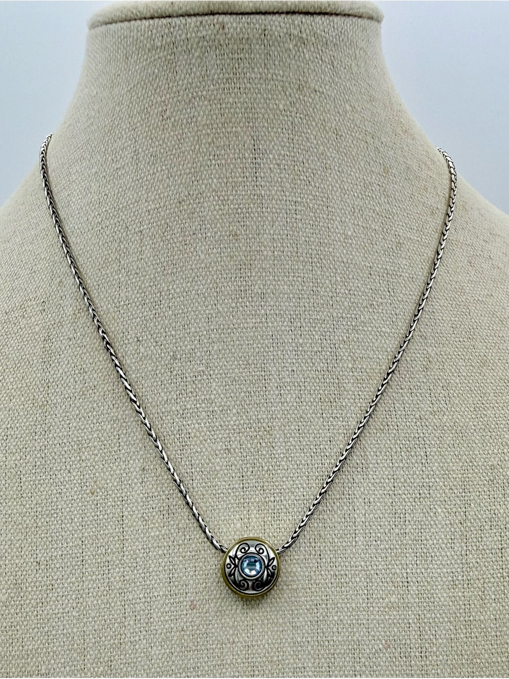 Brighton Retired Celestial Blue Crystal Reversible Pendant Necklace Two Toned